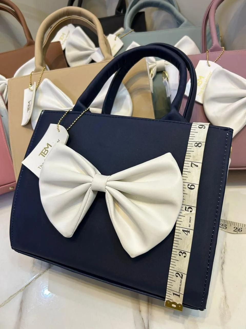 Black Bow Shoulder Bag for Women with White Strap