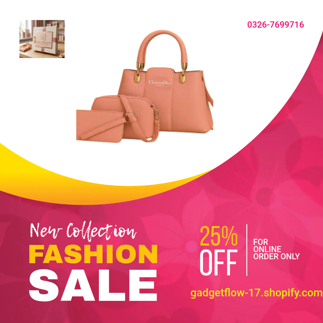 Peach Leather 3-Piece Handbag Set for Women