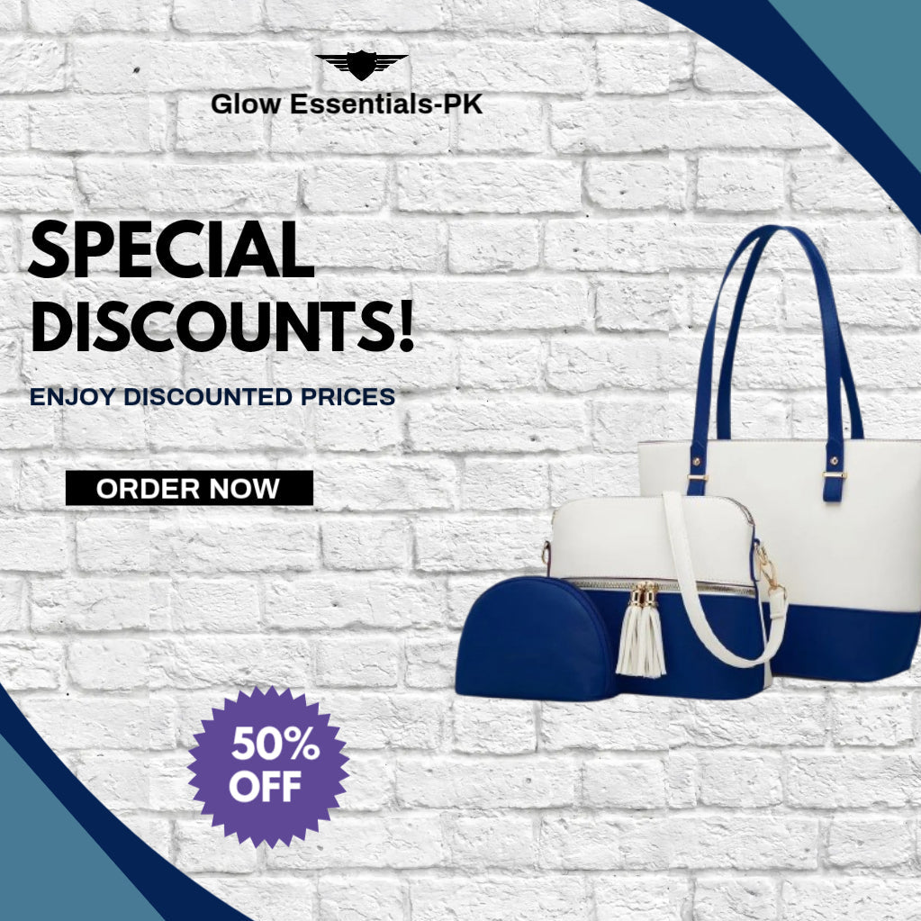 Women’s Elegant 3-Piece Blue &amp; White Handbag Set